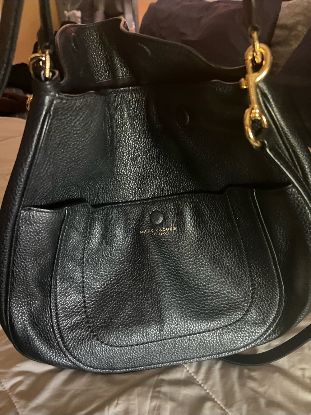 Marc Jacobs Black Pebbled Leather Shoulder Hobo with Gold Hardware